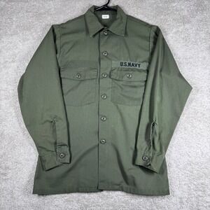Vintage US Navy OG-507 Utility Shirt Olive Green Dura Press‎ 15.5x33 Military